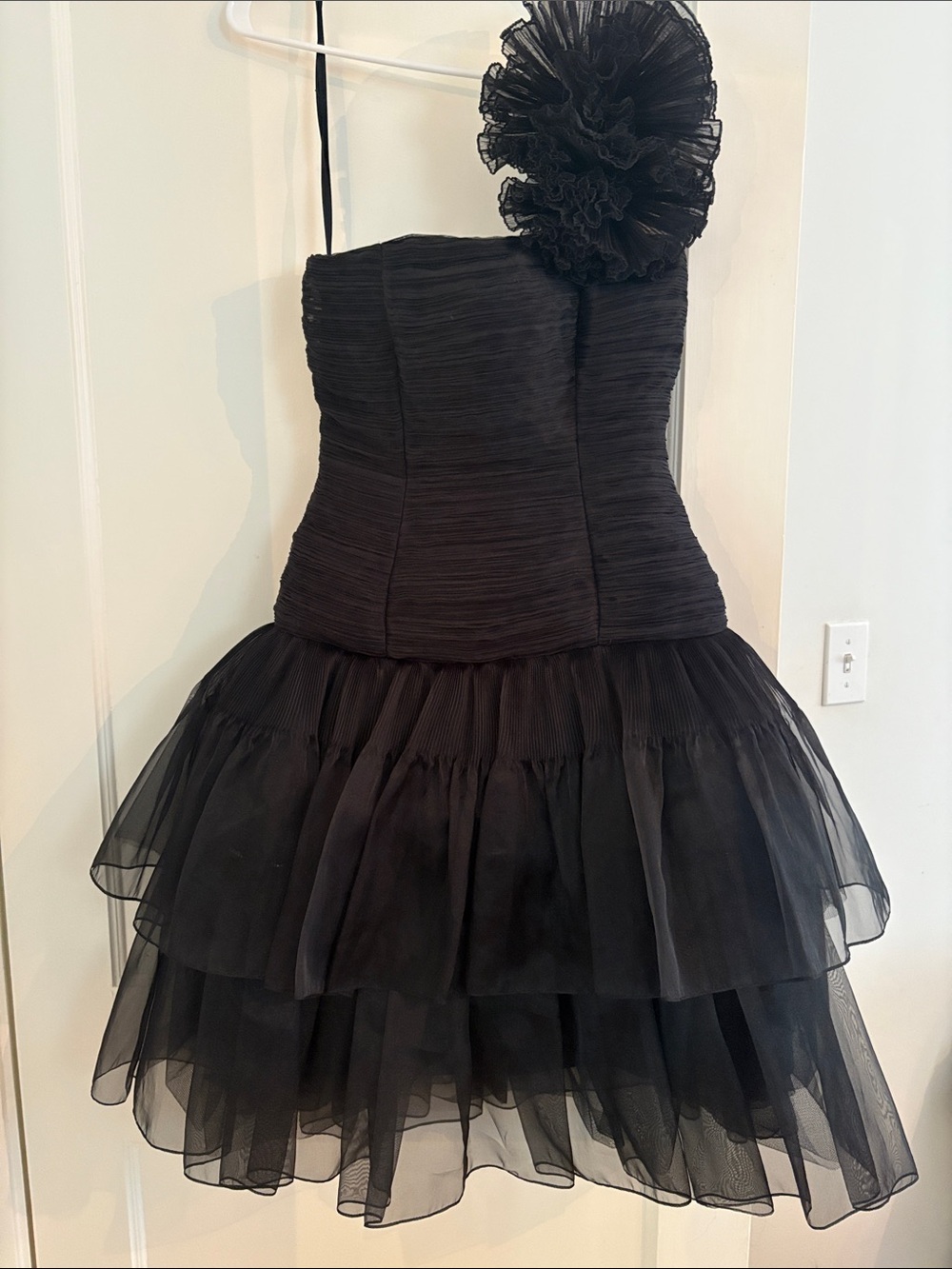 Vintage! One-Shoulder Black Cocktail Dress with Floral Accent